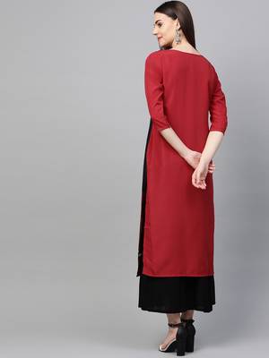 women maroon poly crepe ethnic motifs printed straight kurta 4
