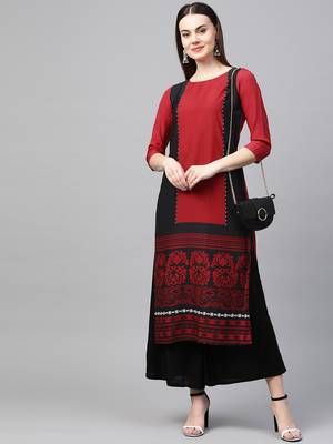 women maroon poly crepe ethnic motifs printed straight kurta 5