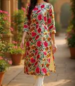 women grey rayon blend floral printed straight kurta