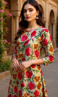 women grey rayon blend floral printed straight kurta 2