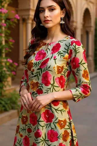 women grey rayon blend floral printed straight kurta