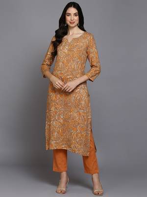 women orange viscose rayon ethnic motifs printed straight kurta 1