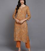 women orange viscose rayon ethnic motifs printed straight kurta