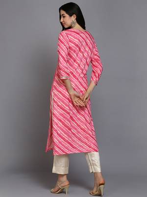 women pink viscose rayon leheriya embroidered straight kurta 4
