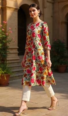 women grey rayon blend floral printed straight kurta 3
