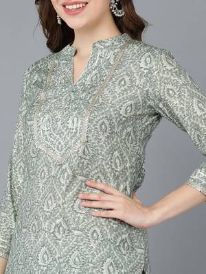 women green cotton ethnic motifs printed straight kurta 2