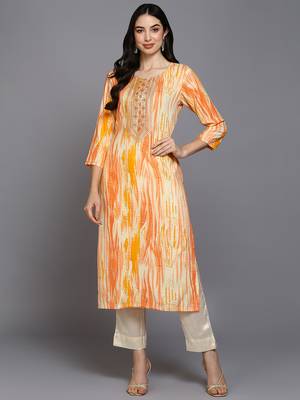 women cream viscose rayon abstract embroidered straight kurta 1