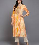 women cream viscose rayon abstract embroidered straight kurta