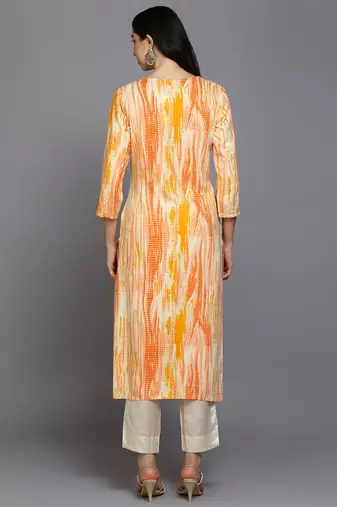 women cream viscose rayon abstract embroidered straight kurta