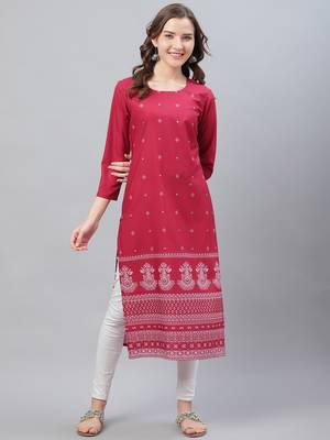 women maroon poly crepe ethnic motifs printed straight kurta 1