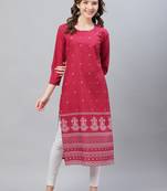 women maroon poly crepe ethnic motifs printed straight kurta