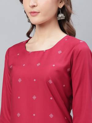 women maroon poly crepe ethnic motifs printed straight kurta 2