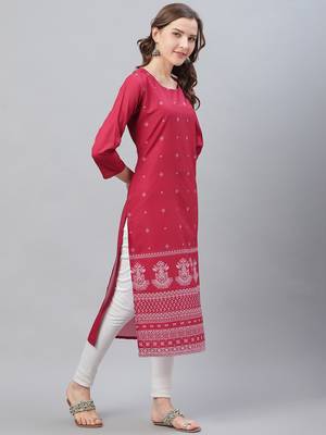 women maroon poly crepe ethnic motifs printed straight kurta 3