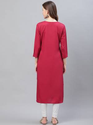 women maroon poly crepe ethnic motifs printed straight kurta 4