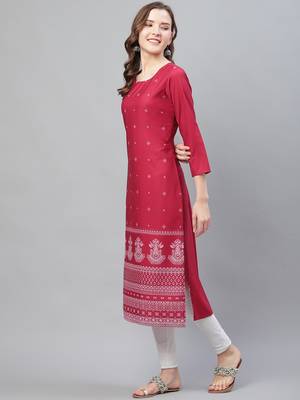 women maroon poly crepe ethnic motifs printed straight kurta 5