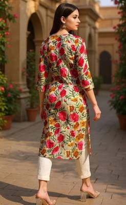 women grey rayon blend floral printed straight kurta 4