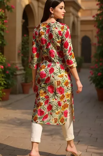 women grey rayon blend floral printed straight kurta