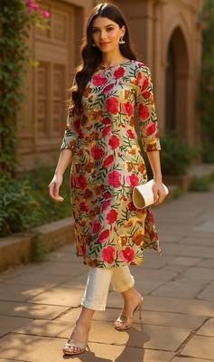 women grey rayon blend floral printed straight kurta 5