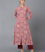 women mauve cotton ethnic motifs printed a-line kurta