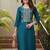 women teal silk blend solid embroidered straight kurta