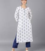 women white cotton floral printed straight kurta
