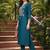 women teal silk blend solid embroidered straight kurta