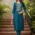 women teal silk blend solid embroidered straight kurta