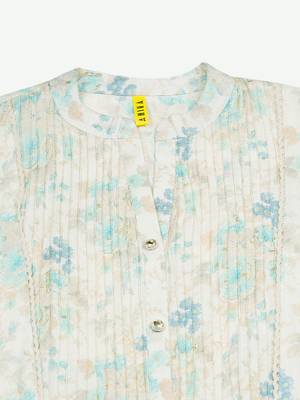 women off white cotton blend floral printed a-line kurta 5