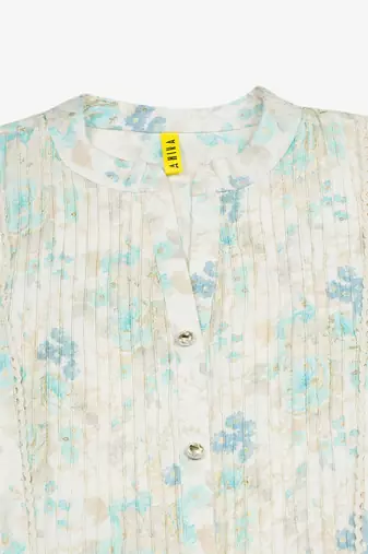 women off white cotton blend floral printed a-line kurta