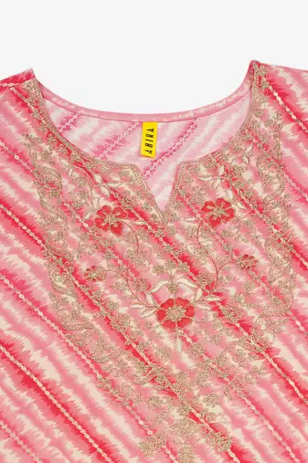 women peach viscose rayon leheriya embroidered straight kurta