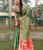 Koram Green Organza Silk Ikkat Weav Patola Saree With Blouse For Women 