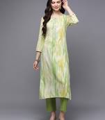 women cream viscose rayon abstract embroidered straight kurta