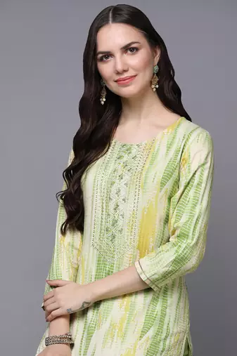 women cream viscose rayon abstract embroidered straight kurta