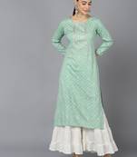 women sea green rayon blend bandhani printed straight kurta