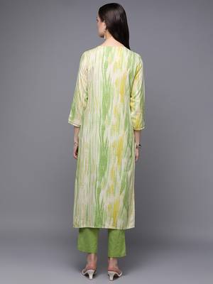 women cream viscose rayon abstract embroidered straight kurta 4