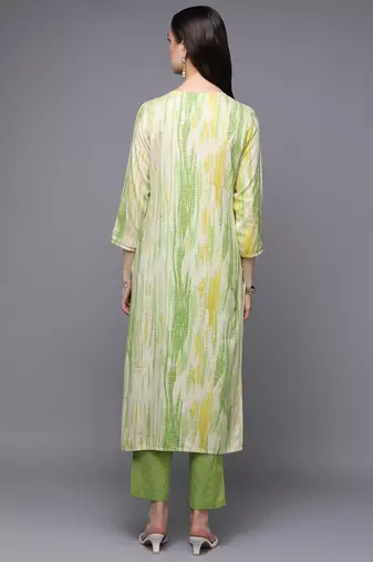 women cream viscose rayon abstract embroidered straight kurta