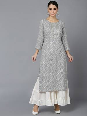 women grey rayon blend bandhani printed straight kurta 1