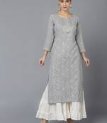women grey rayon blend bandhani printed straight kurta