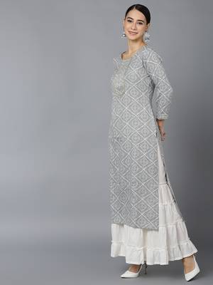 women grey rayon blend bandhani printed straight kurta 3