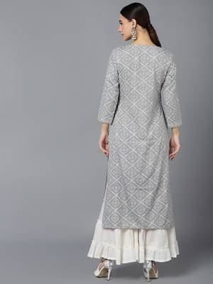 women grey rayon blend bandhani printed straight kurta 4