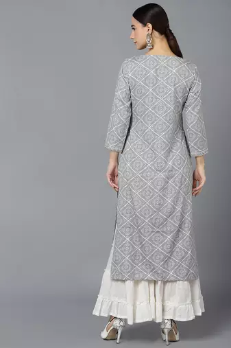 women grey rayon blend bandhani printed straight kurta
