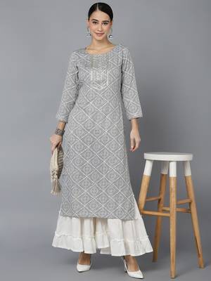 women grey rayon blend bandhani printed straight kurta 5