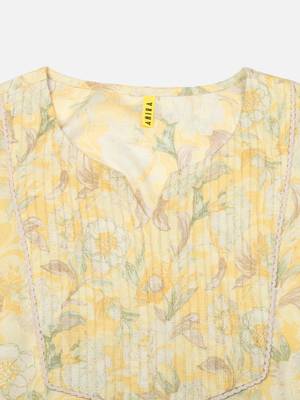 women yellow cotton blend floral printed straight kurta 5