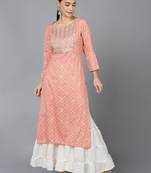 women peach rayon blend bandhani printed straight kurta