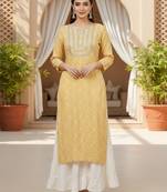 women yellow rayon blend bandhani printed straight kurta