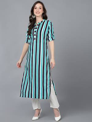 women multi cotton striped printed straight kurta 1