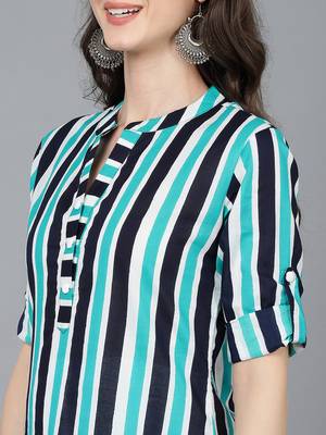 women multi cotton striped printed straight kurta 2