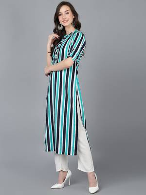 women multi cotton striped printed straight kurta 3