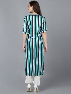 women multi cotton striped printed straight kurta 4