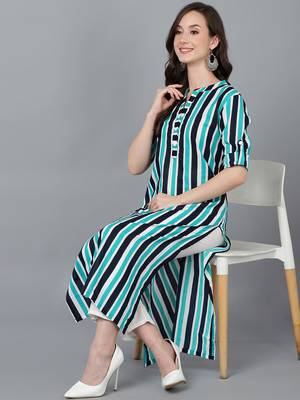 women multi cotton striped printed straight kurta 5